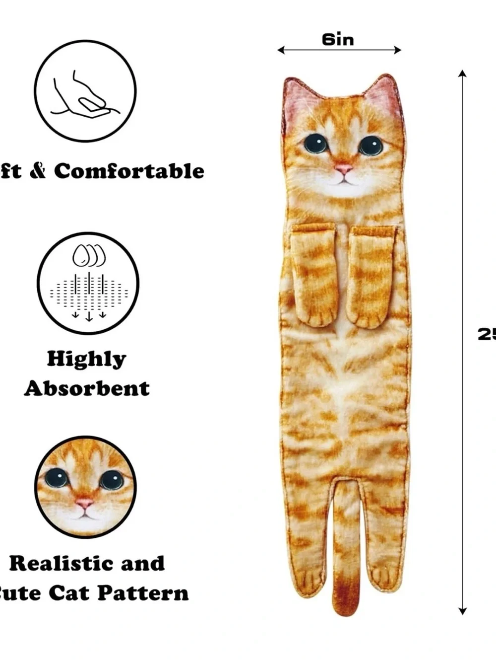2 - Fun & Cute Cat Decor Hanging Hand Towels, Washcloths